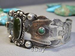 Ère Fred Harvey NAVAJO Cerrillos TURQUOISE Bracelet en argent sterling avec THUNDERBIRD