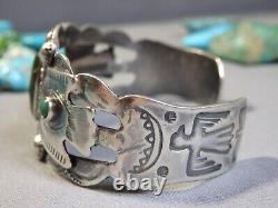 Ère Fred Harvey NAVAJO Cerrillos TURQUOISE Bracelet en argent sterling avec THUNDERBIRD