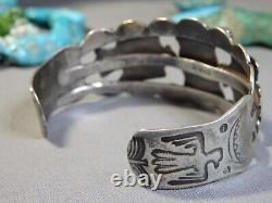 Ère Fred Harvey NAVAJO Cerrillos TURQUOISE Bracelet en argent sterling avec THUNDERBIRD