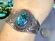 Ère Fred Harvey Navajo Maisels Spiderweb Turquoise Bracelet En Argent Sterling 49g