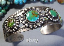 Ère Fred Harvey NAVAJO Naturel NEVADA TURQUOISE Bracelet en Argent Monnaie Satellite