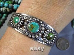 Ère Fred Harvey NAVAJO Naturel NEVADA TURQUOISE Bracelet en Argent Monnaie Satellite