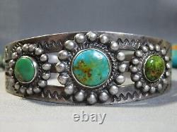 Ère Fred Harvey NAVAJO Naturel NEVADA TURQUOISE Bracelet en Argent Monnaie Satellite