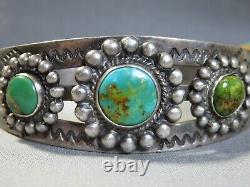 Ère Fred Harvey NAVAJO Naturel NEVADA TURQUOISE Bracelet en Argent Monnaie Satellite