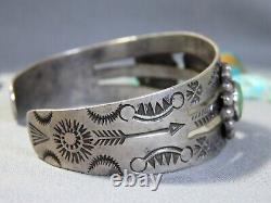 Ère Fred Harvey NAVAJO Naturel NEVADA TURQUOISE Bracelet en Argent Monnaie Satellite