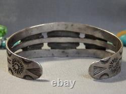 Ère Fred Harvey NAVAJO Naturel NEVADA TURQUOISE Bracelet en Argent Monnaie Satellite