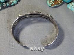 Ère Fred Harvey NAVAJO Naturel NEVADA TURQUOISE Bracelet en Argent Monnaie Satellite