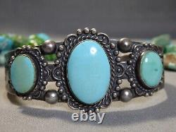 Ère Fred Harvey NAVAJO Turquoise naturelle BLUE GEM en argent sterling Bracelet 36g