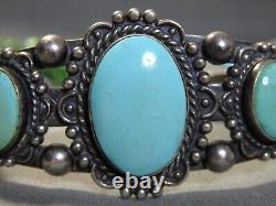 Ère Fred Harvey NAVAJO Turquoise naturelle BLUE GEM en argent sterling Bracelet 36g