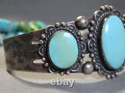 Ère Fred Harvey NAVAJO Turquoise naturelle BLUE GEM en argent sterling Bracelet 36g