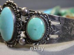 Ère Fred Harvey NAVAJO Turquoise naturelle BLUE GEM en argent sterling Bracelet 36g