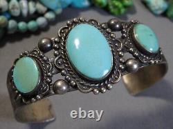 Ère Fred Harvey NAVAJO Turquoise naturelle BLUE GEM en argent sterling Bracelet 36g