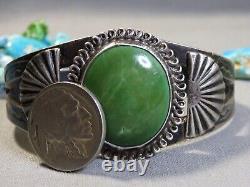 Ère Fred Harvey NAVAJO Turquoise naturelle CERRILLOS en argent de monnaie Bracelet MANCHETTE 40g