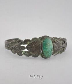 Ère Fred Harvey Navajo Bracelet Manchette Flèche en Argent Sterling et Turquoise de Cerrillos