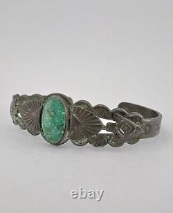 Ère Fred Harvey Navajo Bracelet Manchette Flèche en Argent Sterling et Turquoise de Cerrillos