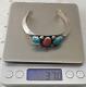 Ère Fred Harvey Navajo Turquoise Coral Heavy Sterling 6.5 Bracelet Cuff 37 Gr