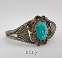 Ère Fred Harvey Navajo bracelet manchette en argent sterling avec turquoise de Cerrillos