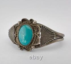 Ère Fred Harvey Navajo bracelet manchette en argent sterling avec turquoise de Cerrillos