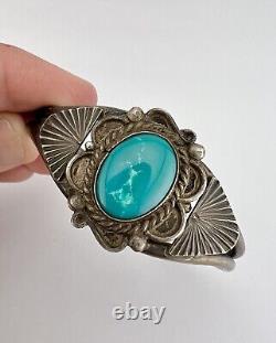 Ère Fred Harvey Navajo bracelet manchette en argent sterling avec turquoise de Cerrillos