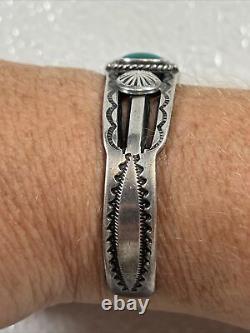 Ère Fred Harvey Vintage Bracelet Manchette en Argent Sterling Turquoise Verte 5.25 27.9gr