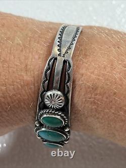 Ère Fred Harvey Vintage Bracelet Manchette en Argent Sterling Turquoise Verte 5.25 27.9gr