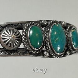 Ère Fred Harvey Vintage Bracelet Manchette en Argent Sterling Turquoise Verte 5.25 27.9gr