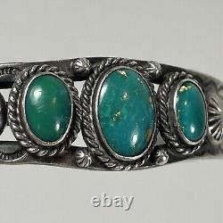 Ère Fred Harvey Vintage Bracelet Manchette en Argent Sterling Turquoise Verte 5.25 27.9gr