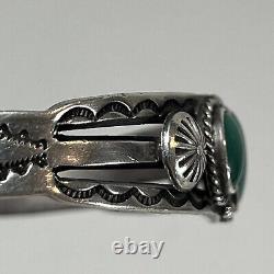 Ère Fred Harvey Vintage Bracelet Manchette en Argent Sterling Turquoise Verte 5.25 27.9gr