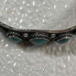 Ère Fred Harvey Vintage Bracelet Manchette en Argent Sterling Turquoise Verte 5.25 27.9gr