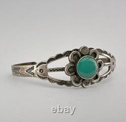 Ère Fred Harvey Vtg Navajo Bracelet manchette en argent sterling et turquoise verte estampillée