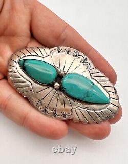 Ère Fred Harvey Vtg Navajo Sterling Silver Turquoise Stamped Pin Brooch 3
