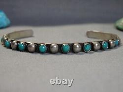 Ère Fred Harvey ZUNI Nevada TURQUOISE Bracelet en argent de monnaie aux yeux de serpent et aux nombreux yeux