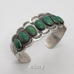 Ère de Fred Harvey Bracelet en argent sterling Navajo Cerillos Turquoise Row 6.75