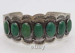 Ère de Fred Harvey Bracelet en argent sterling Navajo Cerillos Turquoise Row 6.75