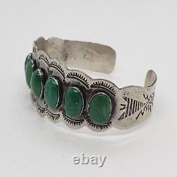 Ère de Fred Harvey Bracelet en argent sterling Navajo Cerillos Turquoise Row 6.75