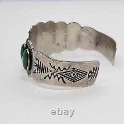 Ère de Fred Harvey Bracelet en argent sterling Navajo Cerillos Turquoise Row 6.75