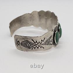 Ère de Fred Harvey Bracelet en argent sterling Navajo Cerillos Turquoise Row 6.75