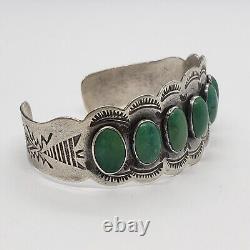 Ère de Fred Harvey Bracelet en argent sterling Navajo Cerillos Turquoise Row 6.75