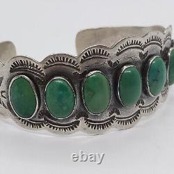 Ère de Fred Harvey Bracelet en argent sterling Navajo Cerillos Turquoise Row 6.75