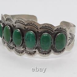 Ère de Fred Harvey Bracelet en argent sterling Navajo Cerillos Turquoise Row 6.75