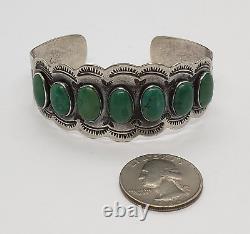 Ère de Fred Harvey Bracelet en argent sterling Navajo Cerillos Turquoise Row 6.75