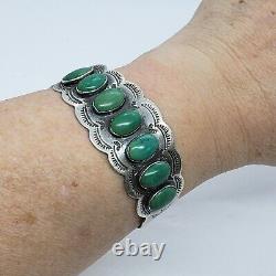 Ère de Fred Harvey Bracelet en argent sterling Navajo Cerillos Turquoise Row 6.75