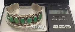 Ère de Fred Harvey Bracelet en argent sterling Navajo Cerillos Turquoise Row 6.75