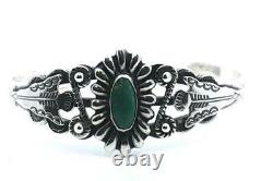 Ère vintage de Fred Harvey, bracelet manchette ovale en turquoise verte de 7 pouces au poignet