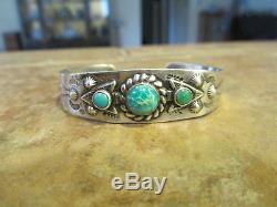 Fine Old Fred Harvey Era Navajo Argent Turquoise Arrowhead Bracelet