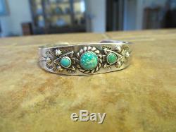 Fine Old Fred Harvey Era Navajo Argent Turquoise Arrowhead Bracelet