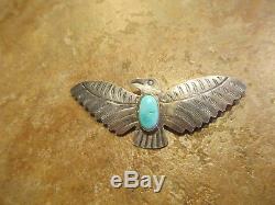 Fine Vieux Fred Harvey Era Navajo Argent Sterling Turquoise Thunderbird Pin