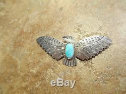 Fine Vieux Fred Harvey Era Navajo Argent Sterling Turquoise Thunderbird Pin
