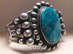 Fred Harvey Blue Pyrite Turquoise Sterling Silver Bracelet Manchette 63 Grammes