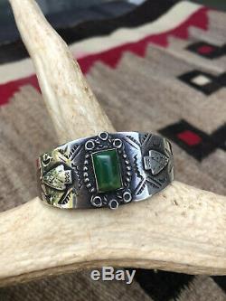 Fred Harvey Epoque Bracelet Navajo Vert Turquoise Argent Amérindien Indien